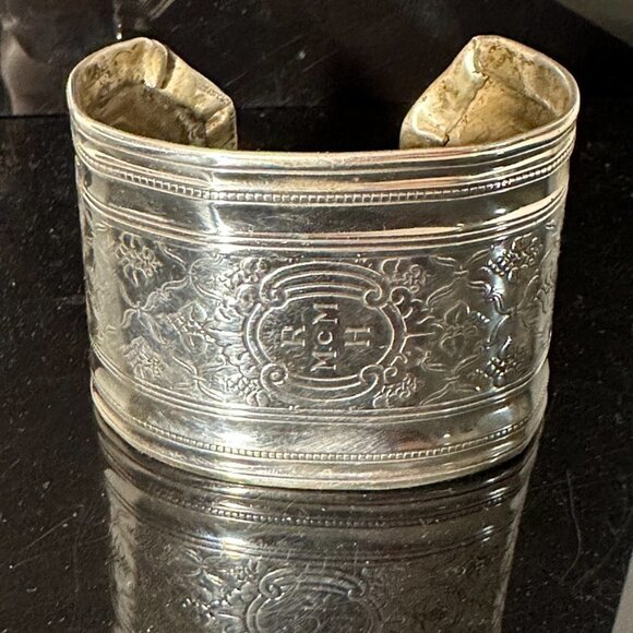 Tiffany & Co. Antique Upcycled Wide Sterling Silver Cuff Bracelet Etched 925 - Picture 6 of 11